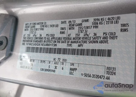 2014 Ford Escape Se из США, поврежденный, VIN 1FMCU0GX1EUB01726